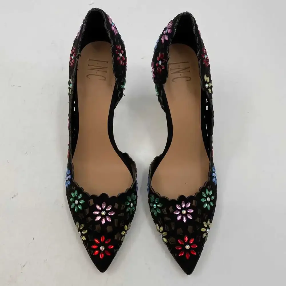 I.N.C Black Floral Rhinestone Heels | Women’s Size 9.5